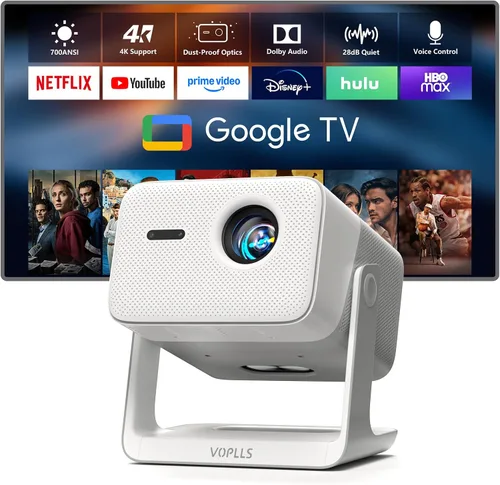 Google TV con licencia oficial: proyector inteligente 4K con WiFi y Bluetooth, enfoque automático VOPLLS y proyector portátil Keystone para