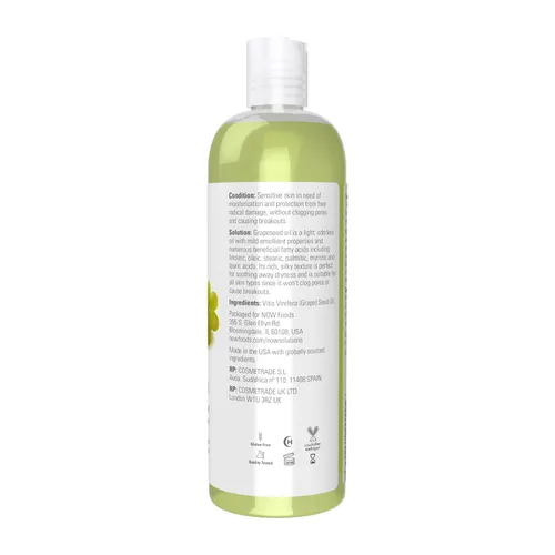 Miniatura 3 de NOW Foods Soluciones, aceite de semilla de uva, cuidado de la piel para pieles sensibles, hidratante sedoso ligero para todo tipo de piel, 16 onzas