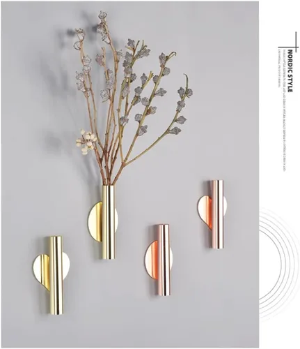 Miniatura 6 de 2 jarrones de pared de metal, tubo de flores de pared, tubo de flores montado en la pared para exhibición de flores, moderno soporte para flores
