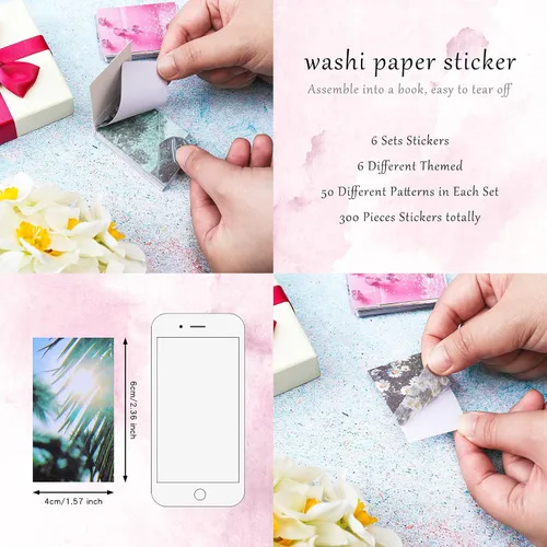 Miniatura 3 de Outus Juego de 300 hojas de calcomanías de papel washi estéticas para diario, planificador de viajes, calcomanías para álbumes de recortes, libro