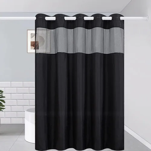 Miniatura 11 de Furlinic Cortina de ducha pequeña de 36 x 72 pulgadas, no necesita ganchos, cortinas de baño de tela de tamaño medio con ventana transparente, Gris
