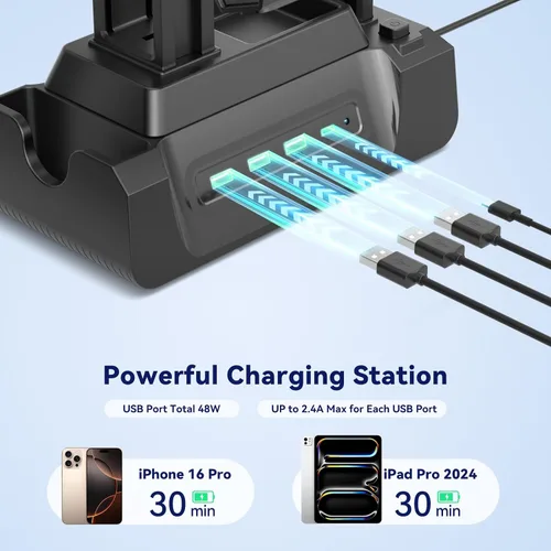 Miniatura 3 de KDD Estación de carga para múltiples dispositivos - Base de carga de 4 puertos con controlador y soporte para auriculares - 3 USB A y 1 USB C