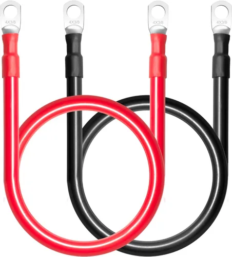 Cables de batería de 4 AWG, 3 pies de calibre 4, juego de cables inversores de batería marina con terminales de 3/8 pulgadas (positivos y negativos)