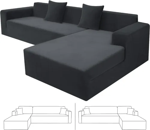 ZNSAYOTX Fundas para sofá modular de terciopelo suave, fundas de felpa de lujo con parte inferior elástica para sofá modular en forma de L, 2