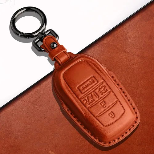 Miniatura 4 de Tukellen Funda de cuero para llavero Toyota compatible con Land Cruiser 2019-2026, Venza 2021-2026, Grand Highlander Hilux, Fortuner, Tundra Marrón