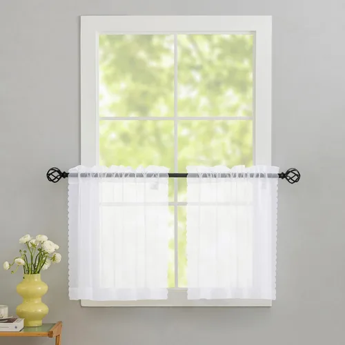 Miniatura 74 de Cortinas para ventana cortinas blancas traslúcidas de 90 pulgadas de largo, 2 paneles de cortinas de tul, paneles de ventana para cortinas de Blanco