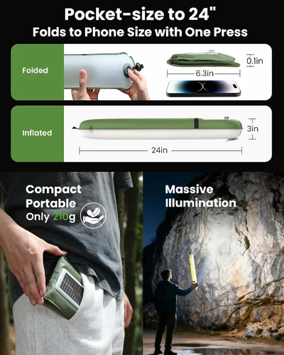 Miniatura 2 de Luces solares para campamento recargables, 4 modos de iluminación, lámpara inflable impermeable IP66 para senderismo, mochileros, supervivencia