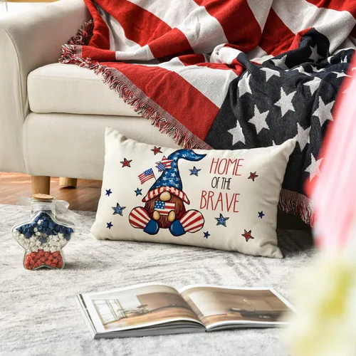 Miniatura 3 de AVOIN colorlife Juego de 4 fundas de almohada patrióticas a rayas del 4 de julio, 12 x 20 pulgadas, Día de los Caídos de la Independencia, bandera
