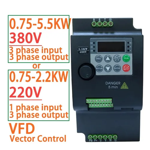 Miniatura 2 de 380V o 220V VFD Variable Frecuencia Drive Vector Control Convertidor Convertidor 0.75/1.5/2.2/3.7/4/5.5 KW Controlador de velocidad del motor 2.2KW