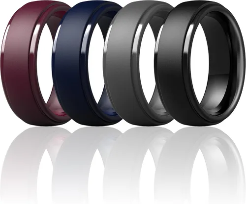 Miniatura 33 de ThunderFit Anillos de boda de silicona para hombre, 0.394 in de ancho y 0.098 in de grosor, paquete múltiple de variedad 1-7