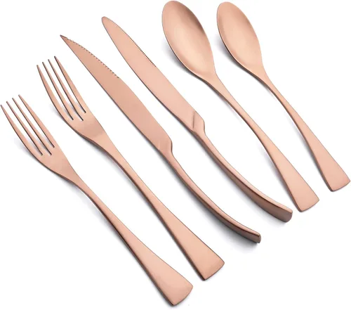 Miniatura 8 de Juego de cubiertos de color negro mate con cuchillo para carne, 24 piezas de cubiertos pesados de acero inoxidable 18/10, juego de utensilios