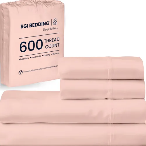 Miniatura 15 de SGI Bedding - Juego de sábanas de 600 hilos, 4 piezas, 100% de algodón egipcio, tamaño completo, juego de sábanas con bolsillo profundo de 38 cm