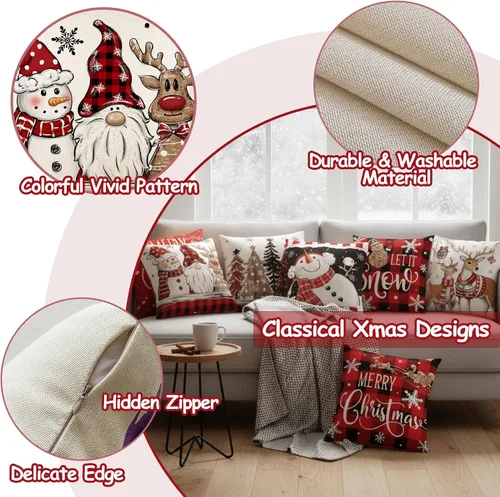 Miniatura 4 de Juego de 16 fundas de almohada de Navidad de 45 x 45 cm, fundas de almohada para sofá, cama, fundas de cojín decorativas de Navidad para decoración