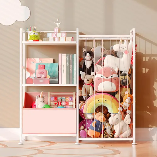 Miniatura 8 de BBLIKE Almacenamiento de animales de peluche, red de animales de peluche con estantería para niños y organizador de juguetes, estantería blanca de 2