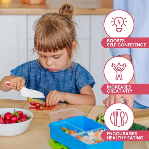 Miniatura 8 de Zulay Juego de cuchillos infantiles de 3 piezas para cocinar y hornear reales, cuchillos para niños pequeños para cortar frutas, verduras y Rosa