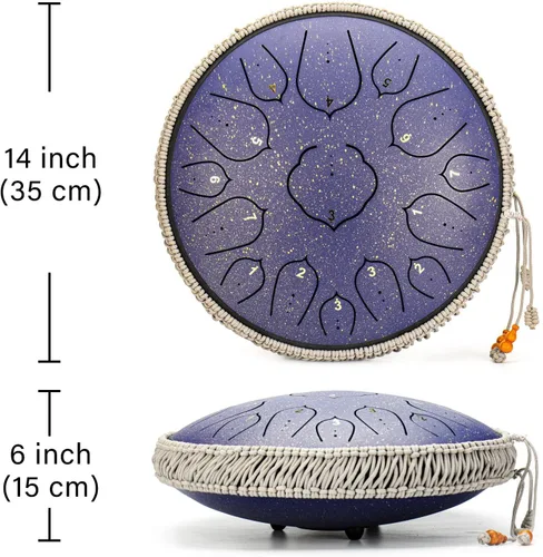 Miniatura 4 de Tambor de Lengua de Acero - ChunFeng 14 Pulgadas 15 Notas - Tambores de Acero para Adultos - Tambores Handpan con Libro de Música, Mazos de Tambor