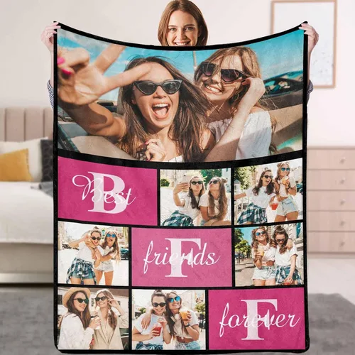 Miniatura 20 de YESCUSTOM Manta personalizada de Friends Forever con collage de fotos y texto, manta personalizada para mejores amigos, mejores amigos, cumpleaños