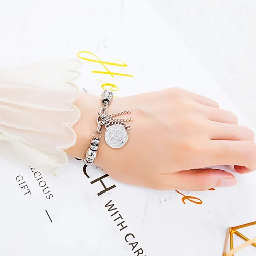 Miniatura 5 de TEMICO Pulsera de acero inoxidable con diseño de cruz de San Benito para mujer