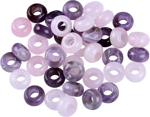 Miniatura 11 de TUMBEELLUWA 40 cuentas de piedra de cristal con agujero grande para hacer joyas, cuentas de macramé para trenzas de cabello (0.55 x 0.31 pulgadas)
