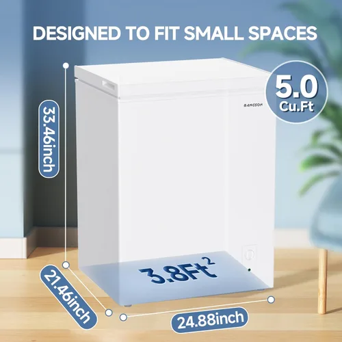 Miniatura 2 de BANGSON Congelador de pecho, congelador profundo de 5.0 pies cúbicos con cesta extraíble, termostato ajustable, mini congelador, ideal para Blanco