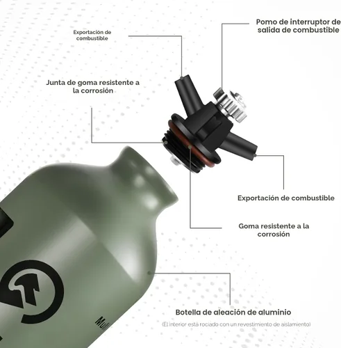 Miniatura 3 de Botella de combustible 1L para acampar al aire libre con válvula de seguridad, verde militar