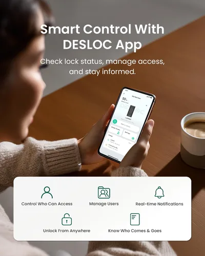 Miniatura 6 de DESLOC Smart Lock K140 Plus con reconocimiento de vena de palma, cerradura de puerta de entrada sin llave con cerrojo de teclado, control