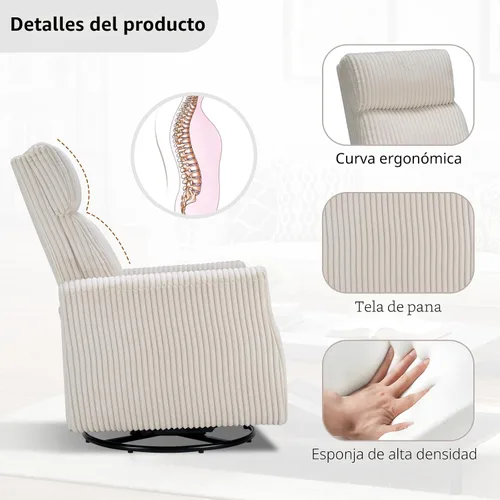 Miniatura 6 de CANMOV Silla mecedora giratoria para guardería, silla giratoria con respaldo alto y brazos, silla deslizante de pana para sala de estar, dormitorio