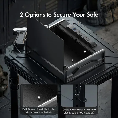 Miniatura 8 de Caja fuerte biométrica para pistola – 3 vías de acceso rápido pistola segura con huella dactilar/teclado digital/llave, caja de bloqueo de pistola