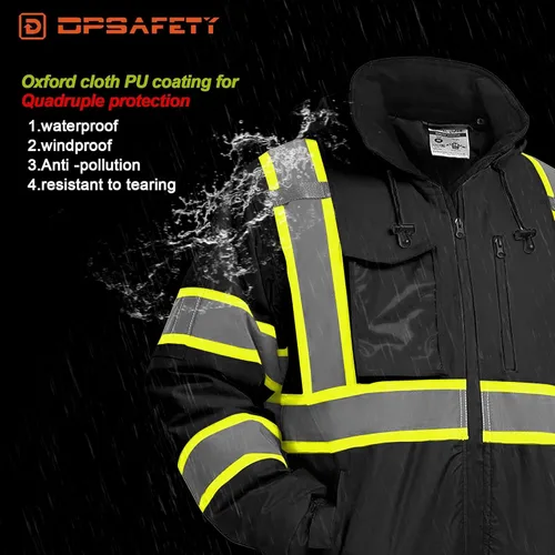 Miniatura 4 de Chaqueta de seguridad DPSAFETY, Parka reflectante de alta visibilidad, Chaqueta bomber de alta visibilidad con bolsillos y cremallera, Oscuro