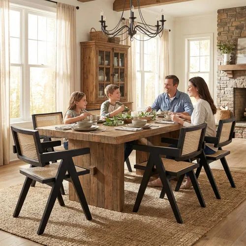 Miniatura 12 de Hyfirm Juego de 2 sillas de comedor de ratán negro, sillas de comedor de madera y caña de granja con asiento de bastón, sillones de cocina de ratán