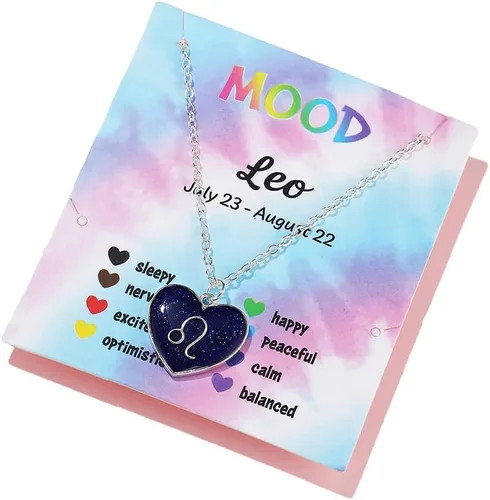 Collar con dije de signo de constelación que cambia de color, con sensor de temperatura del corazón, corazón, melocotón, astrología, horóscopo,
