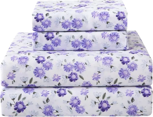 Miniatura 36 de Softan Sábanas de flores naranjas para cama de tamaño King, sábanas estampadas con estampado floral – Sábanas bajeras de microfibra suave