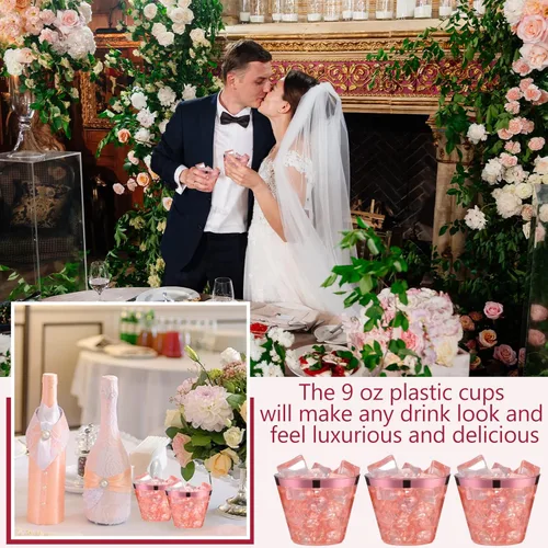 Miniatura 6 de Lounsweer 100 Piezas Vasos de Plástico con Borde de 9oz, Copas de Cóctel Transparentes para Bodas, Copas de Vino Desechables de Servicio Pesado