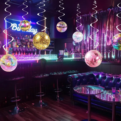 Miniatura 6 de Paquete de 40 decoraciones colgantes de discoteca – Decoraciones retro de cumpleaños de baile para niñas, suministros de fiesta de discoteca