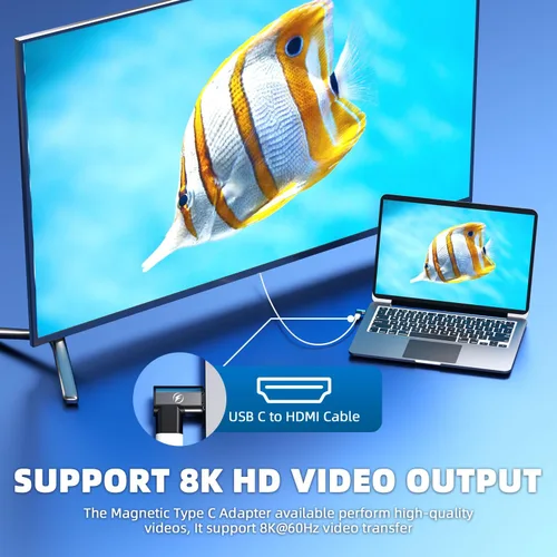 Miniatura 4 de Adaptador magnético USB tipo C, (paquete de 2) adaptador USB C magnético de 24 pines con PD 140 W USBC 4 20 Gbps transferencia de datos 8K 60Hz