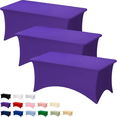Miniatura 57 de Fixwal Paquete de 3 Manteles Negros para Mesas Rectangulares de 6 Pies, Manteles Rectangulares Elásticos de Spandex Ajustables de 6 Pies