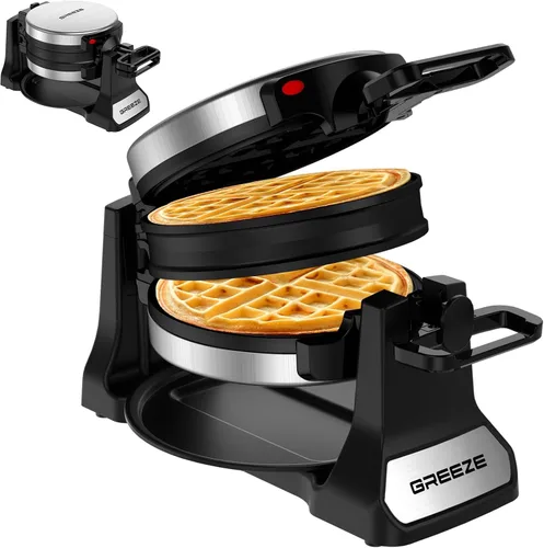 Waflera, Waflera Belga Doble con Giro de 180°, Plancha para Wafles de 1400W para 8 Rebanadas, Placas Giratorias y Antiadherentes con Bandeja de