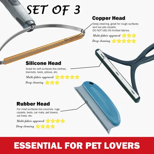Miniatura 2 de Herramientas de Eliminación de Pelo de Mascotas (Paquete de 3), Removedor Profesional de Pelo de Perro y Gato, Afeitadora de Pelusa, Raspador