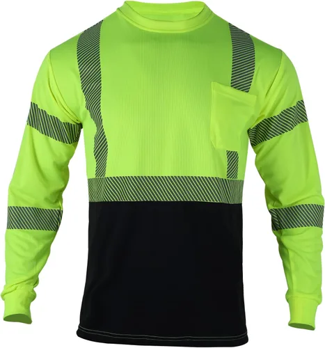Miniatura 3 de FONIRRA Camisetas reflectantes de seguridad de alta visibilidad para hombres con manga larga ANSI clase 2 (amarillo, 3XL)