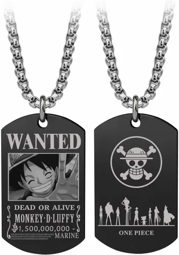 Anime One Piece Wanted Poster Pendant Necklace Stainless Steel Chain Manga Necklaces Dog Tag Jewelry for Men Boyfriends Christmas Gifts