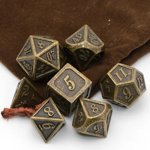 Juego de dados de metal, dados poliédricos D&D para Dungeons and Dragons RPG DND, dados para juegos de rol, MTG, juegos de mesa, Shadowrun Bronce