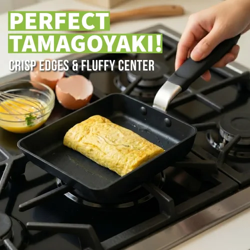 Miniatura 2 de TECHEF – Molde para tortilla de huevo japonés, Tamagoyaki, sartén antiadherente, libre de PFOA, apto para lavavajillas, listo para inducción, Negro