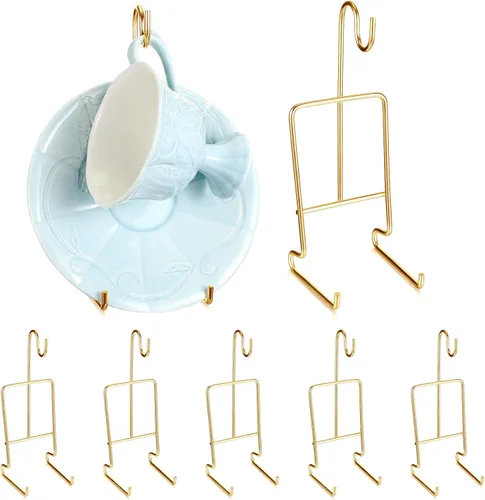 Soporte de exhibición de tazas de té y platillo, 8 piezas, soporte de metal para platillos para tazas de té, café, organizador para platos de cocina