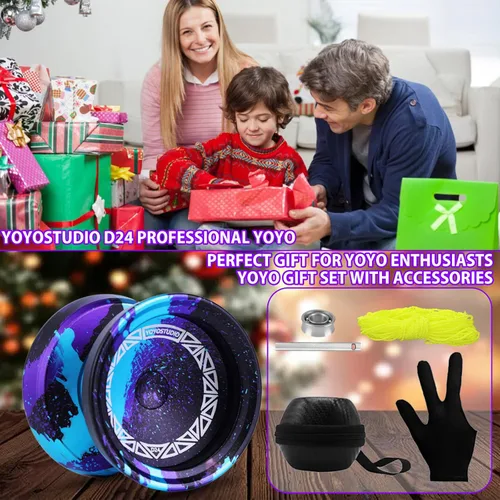 Miniatura 5 de YOYOSTUDIO D24 Yoyo profesional – Yoyo de metal sensible y no responde para trucos de giro de dedos, kit completo de accesorios con kit
