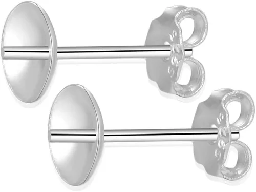 Miniatura 5 de Adabele - 10 pendientes de plata de ley 925 auténtica de 0.035 in, pin de 0.12 pulgadas, pegamento pequeño en taza de perla, 10 piezas de tuerca