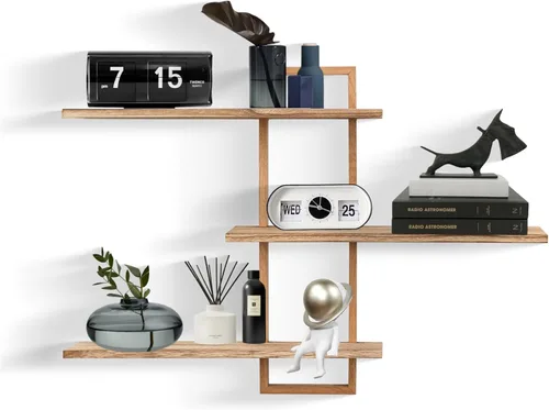 Miniatura 10 de PHOENANCEE Estantes de pared de 3 niveles, estante flotante decorativo para pared, estante de fotos de plantas, estantes de madera para sala de Negro