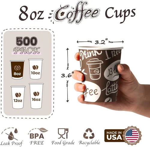Miniatura 2 de Fit Meal Prep Tazas de café de 8 onzas, 500 unidades, taza caliente a prueba de fugas, taza de café de papel desechable a granel para bebidas