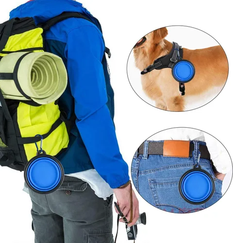 Miniatura 5 de 3 cuencos plegables de silicona para perros, plato plegable expandible para mascotas pequeñas, comida y agua, tazón portátil de viaje, etiqueta