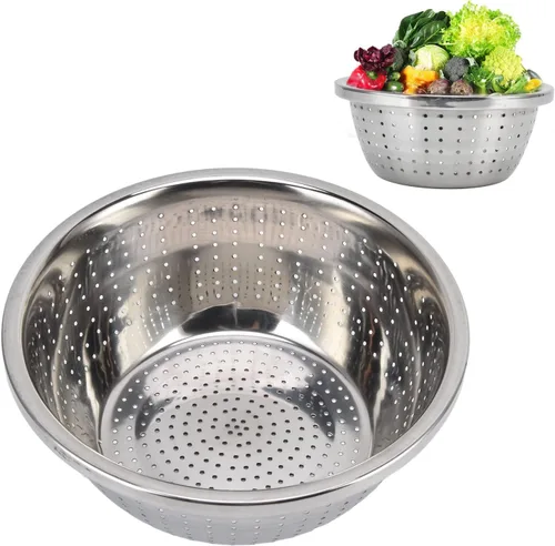 Miniatura 12 de Colador microporoso de acero inoxidable, cesta de lavado de verduras 304 Colador de cocina de acero inoxidable Escurridor de cuenco de metal