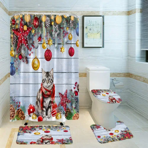 Miniatura 23 de Cortina de ducha de ciervos de Navidad, bosque nevado, ciervos, granja, renos, naturaleza, nevado, paisaje, tela, juego de cortinas de baño